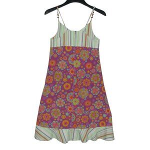Oilily Dress Girls Size 7 (152) purple retro striped cami sleeveless Summer